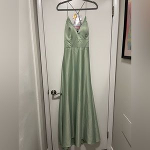 NWT Mori Lee Madeline Gardner Satin Gown In Sage Size 6